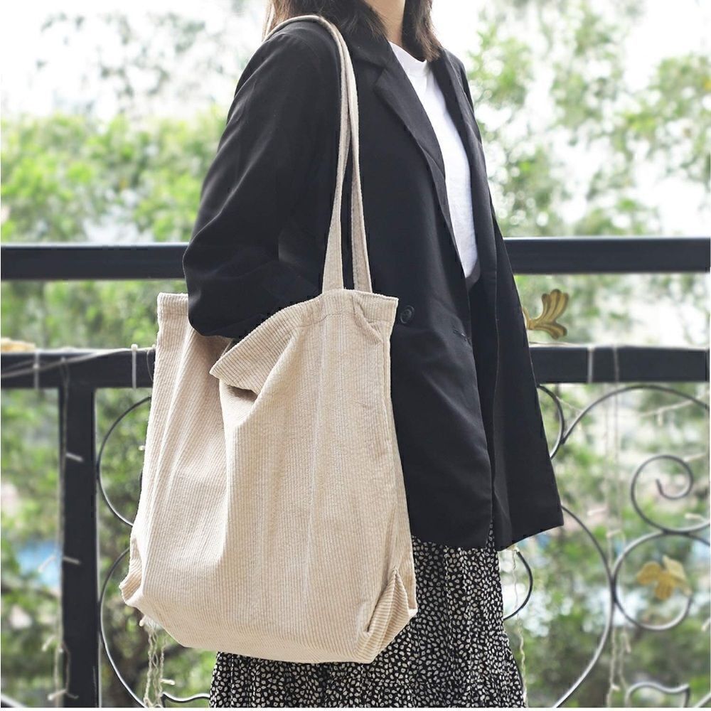 Cream Corduroy Shoulder Bag 